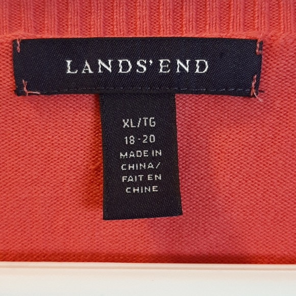 Lands End pink/corral color cotton v-neck sweater - Picture 2 of 4